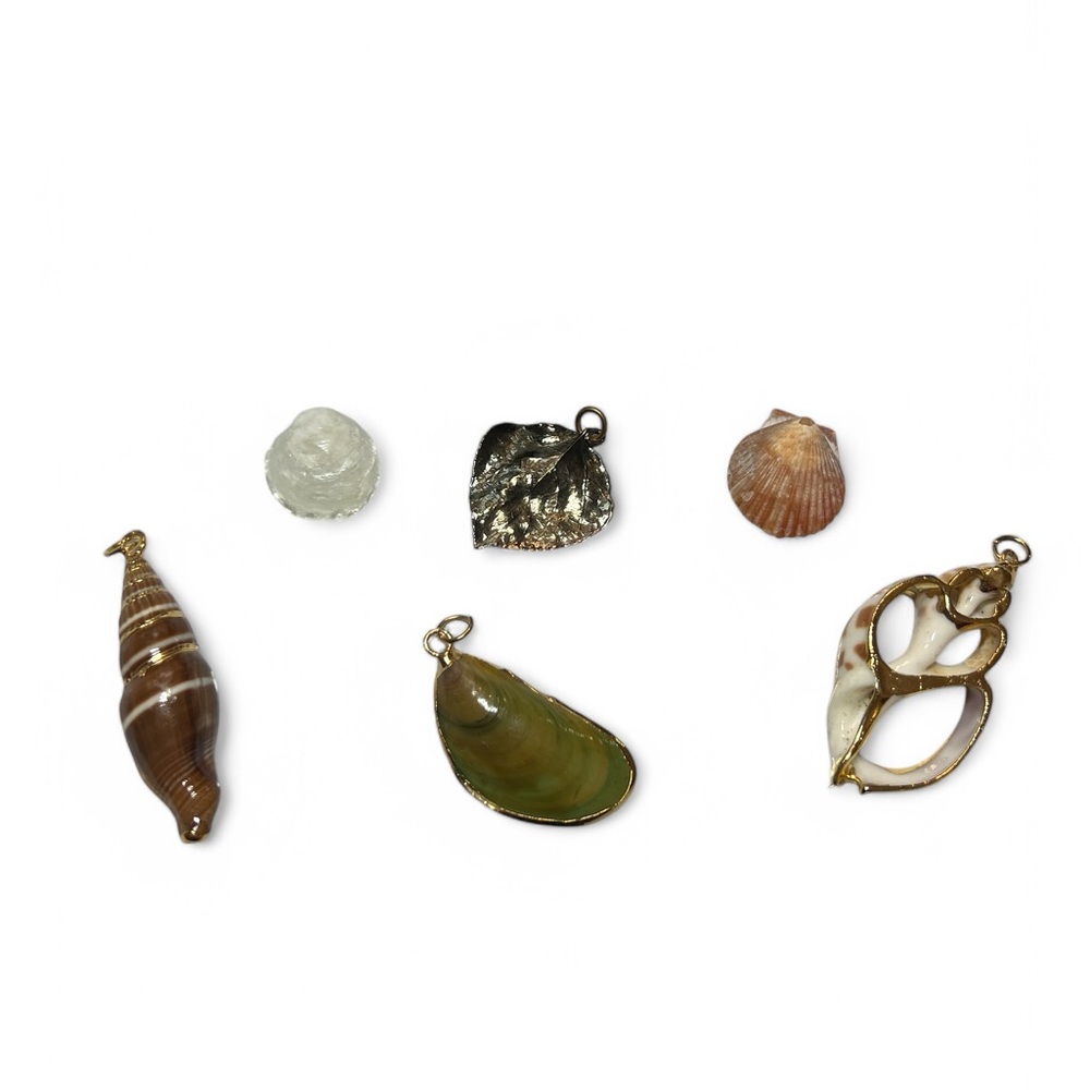 Set of‎ 4 24 KT Gold Accented or Dipped Natural Seashell and Leaf Pendants
